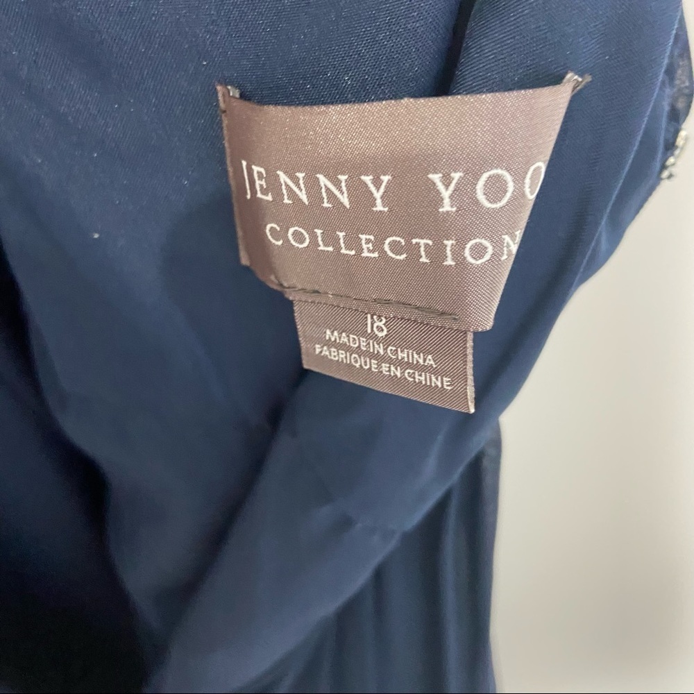 NWT Jenny Yoo Sz 18 Skylar Navy Blue Luxe Chiffon Dress Cocktail Wedding Guest - Picture 3 of 7